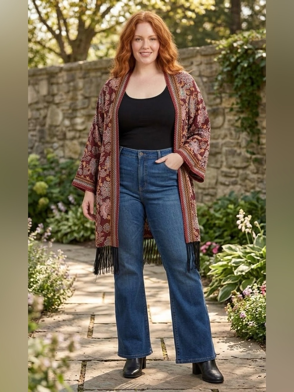 Jessica Simpson Red Dahlia Moroccan Blooms Kimono 1X
